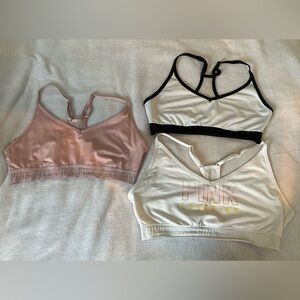 PINK Victoria's Secret Sports Bra Trio - Pink, Black, White (3 TOTAL)